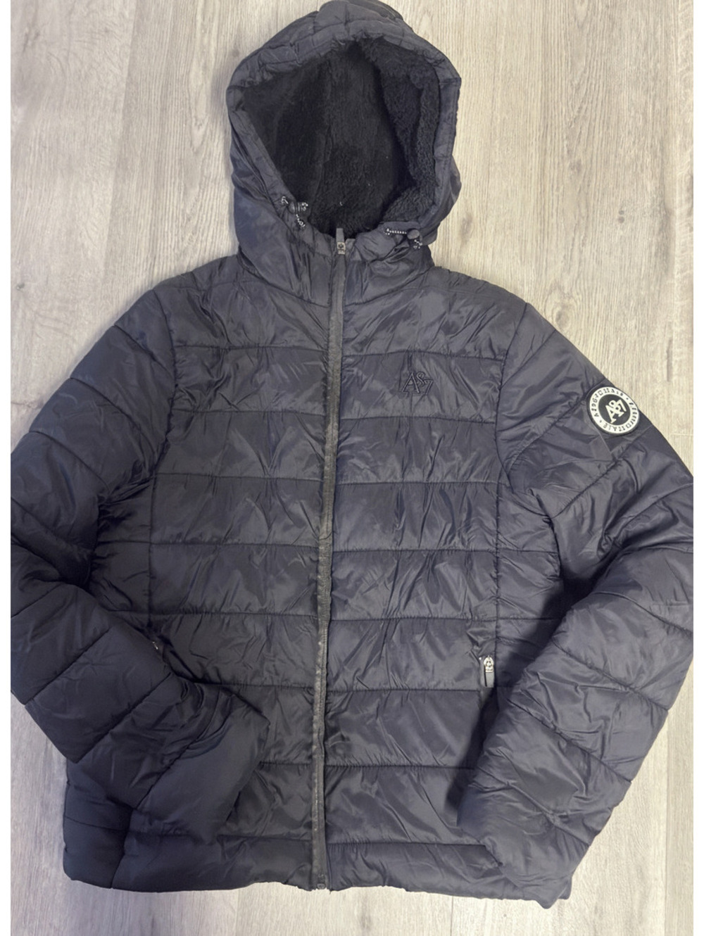 Aeropostale Black Quilted Puffer Jacket with Hood, Size M